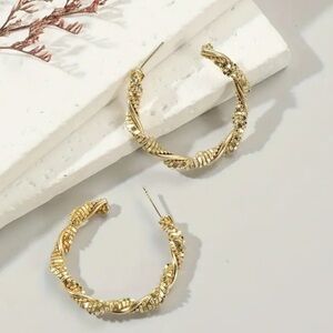 *Simple Elegant Style Stainless Steel C-Twist Hoop Earrings